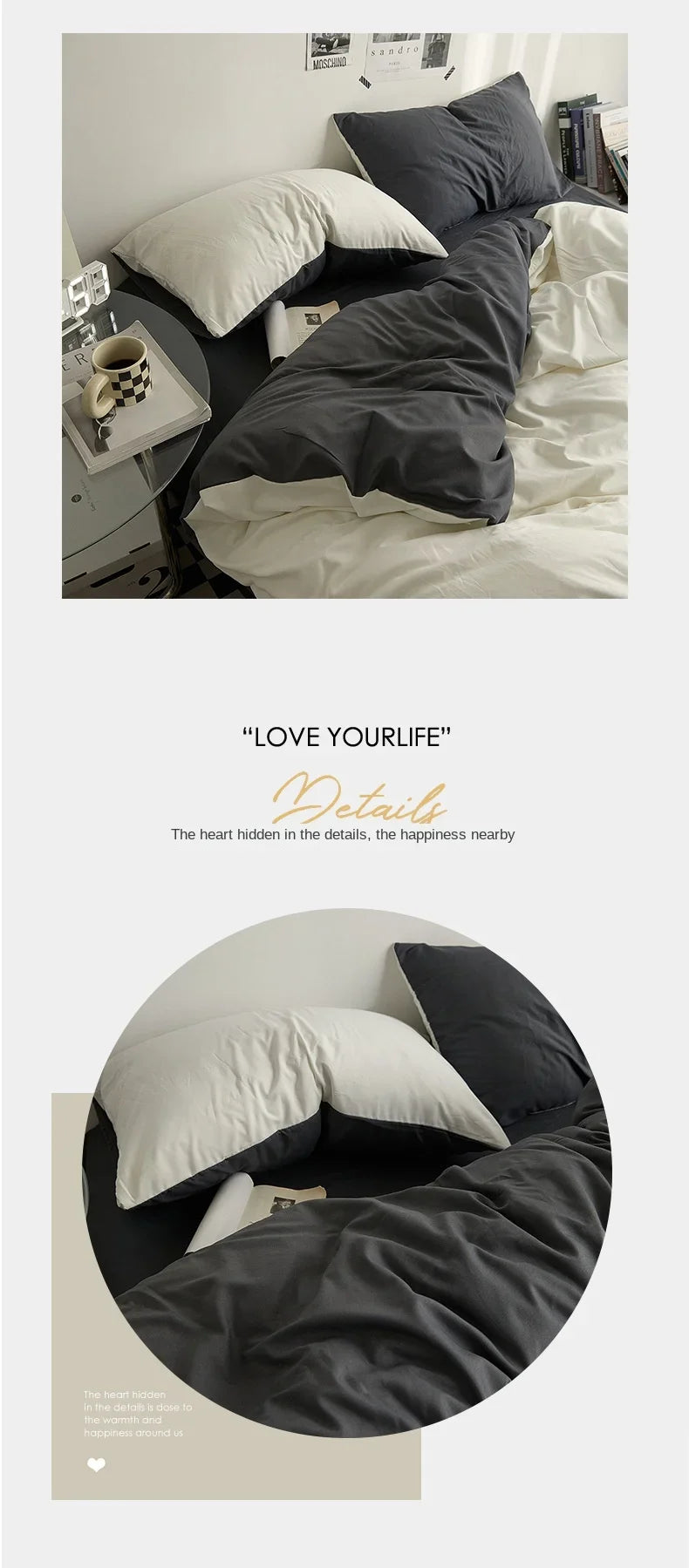 Solid Color Washed Cotton Bedding Set – 4-Piece Duvet Cover, Bed Sheet & Pillowcases, Twin to King
