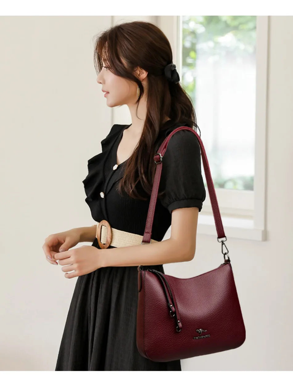 VANDERWAH Genuine Cow Leather Letter Sequin Crossbody Tote – Luxury Designer Shoulder Bag for Women