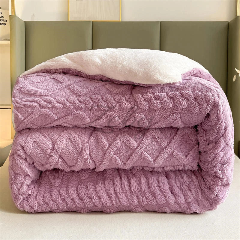 Thick Plush Bed Blanket – Faux Lamb Fleece Winter Comfort