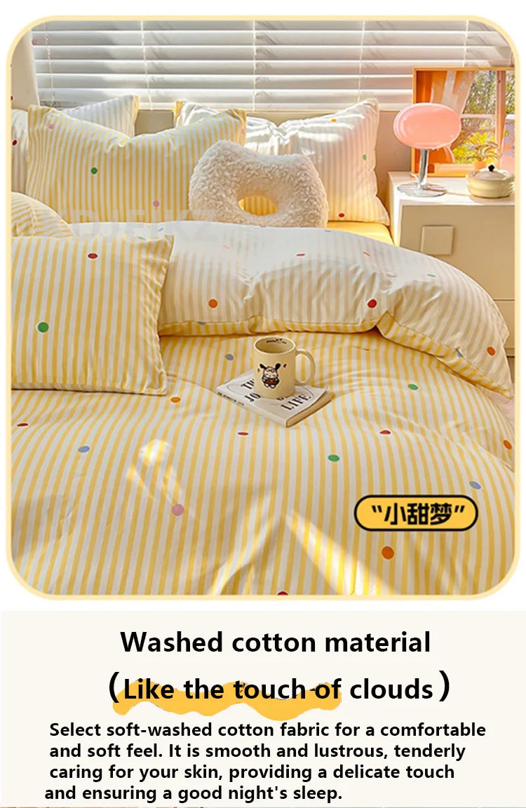 European-Style Washed Cotton Pillowcase | Soft & Breathable, Simple Printed Down Comforter Protection Cover