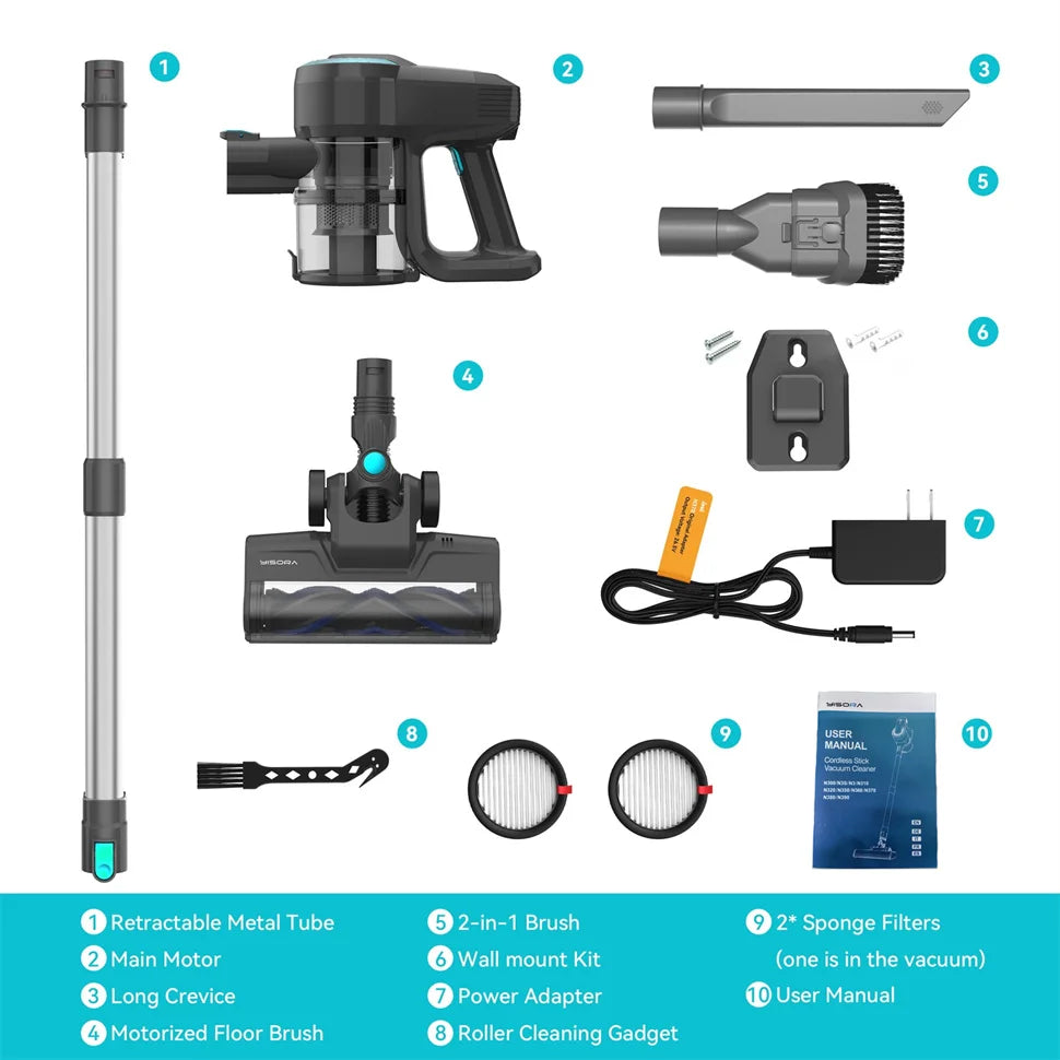 YISORA N300 Cordless Upright Vacuum Cleaner — 20Kpa Ultra-Lightweight Stick Vacuum for Carpet, Hard Floor, Car & Pet Hair