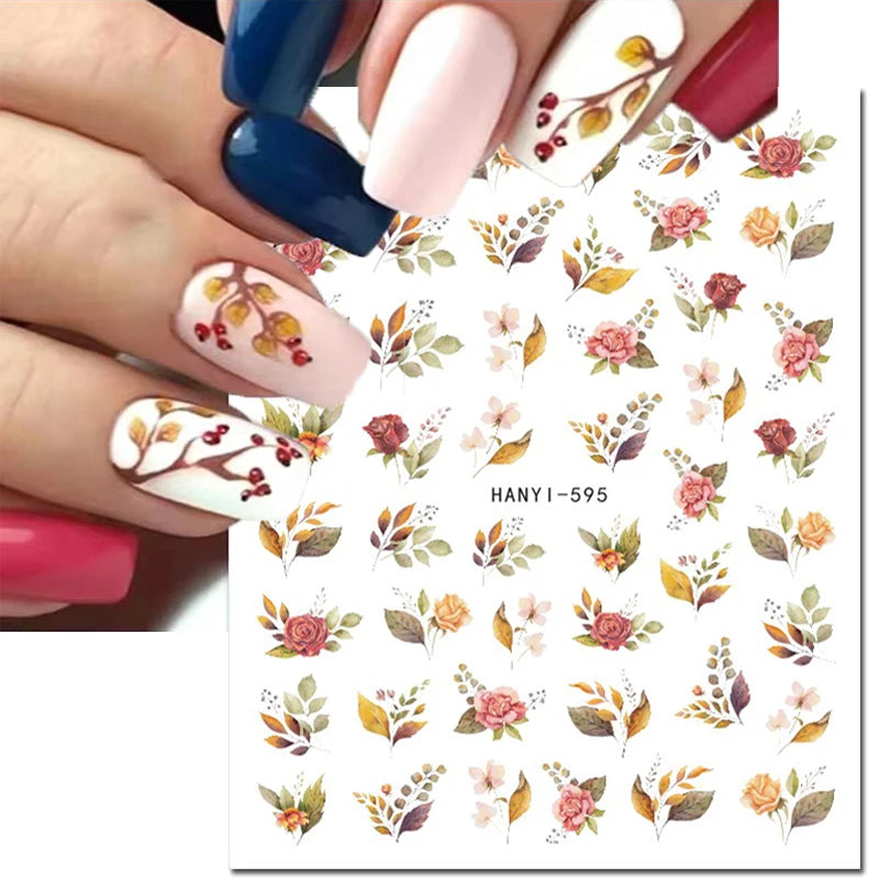 3D Summer Tropical Nail Art Sticker Decals — Palms, Butterflies & Flowers