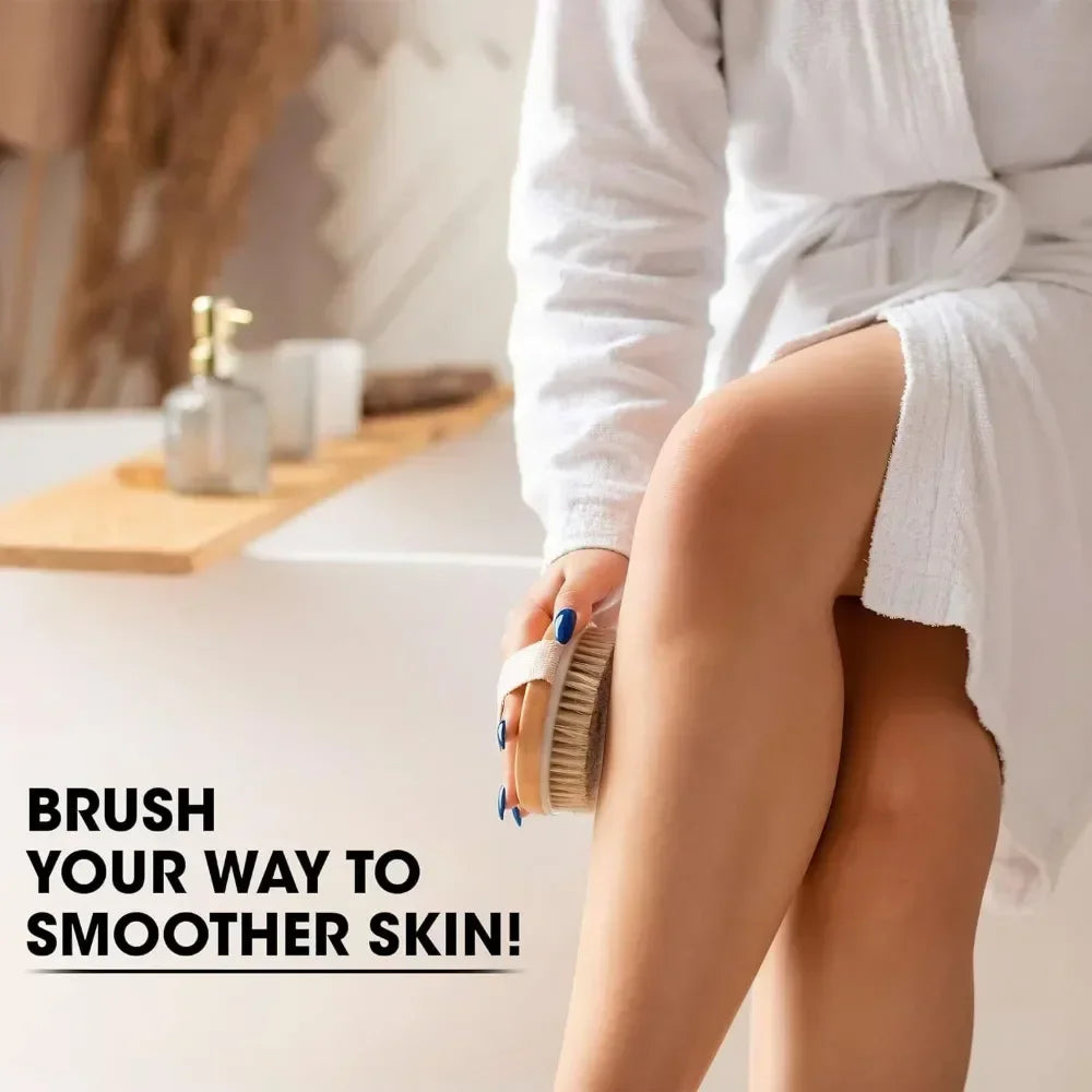 Natural Bristle Dry Brushing Body Brush – Dead Skin Remover & Anti-Cellulite Massage for Blood Circulation