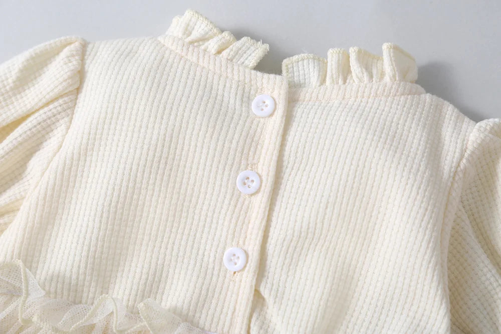 Baby Girl Tutu Skirt Bodysuit — Waffle Lace One-Piece Party Outfit for Toddlers