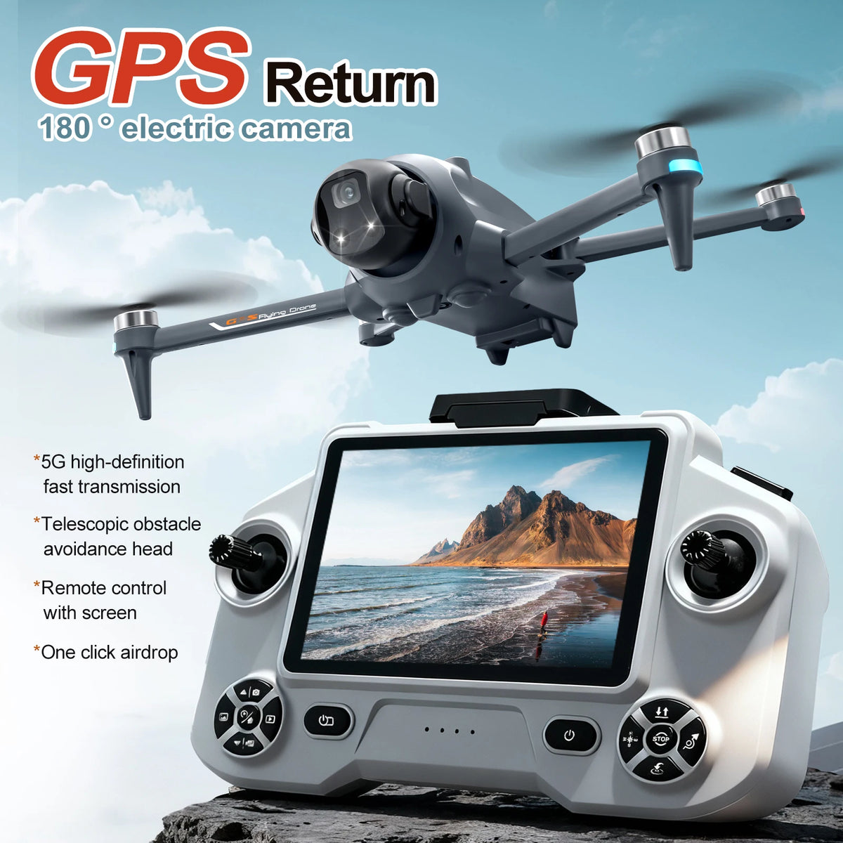 GPS Foldable Drone with Screen Remote & 720p Camera