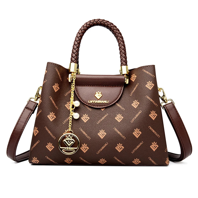 VANDERWAH Woven Handle Alligator Microfiber Leather Tote – Luxury Designer Shoulder Handbag for Women