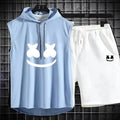 Men's Short Sleeve T-Shirt & Elastic Waist Shorts Casual Sport Set