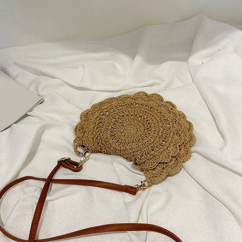 Vintage Woven Cotton Saddle Crossbody Bag – Boho Beach Shoulder Bag for Women