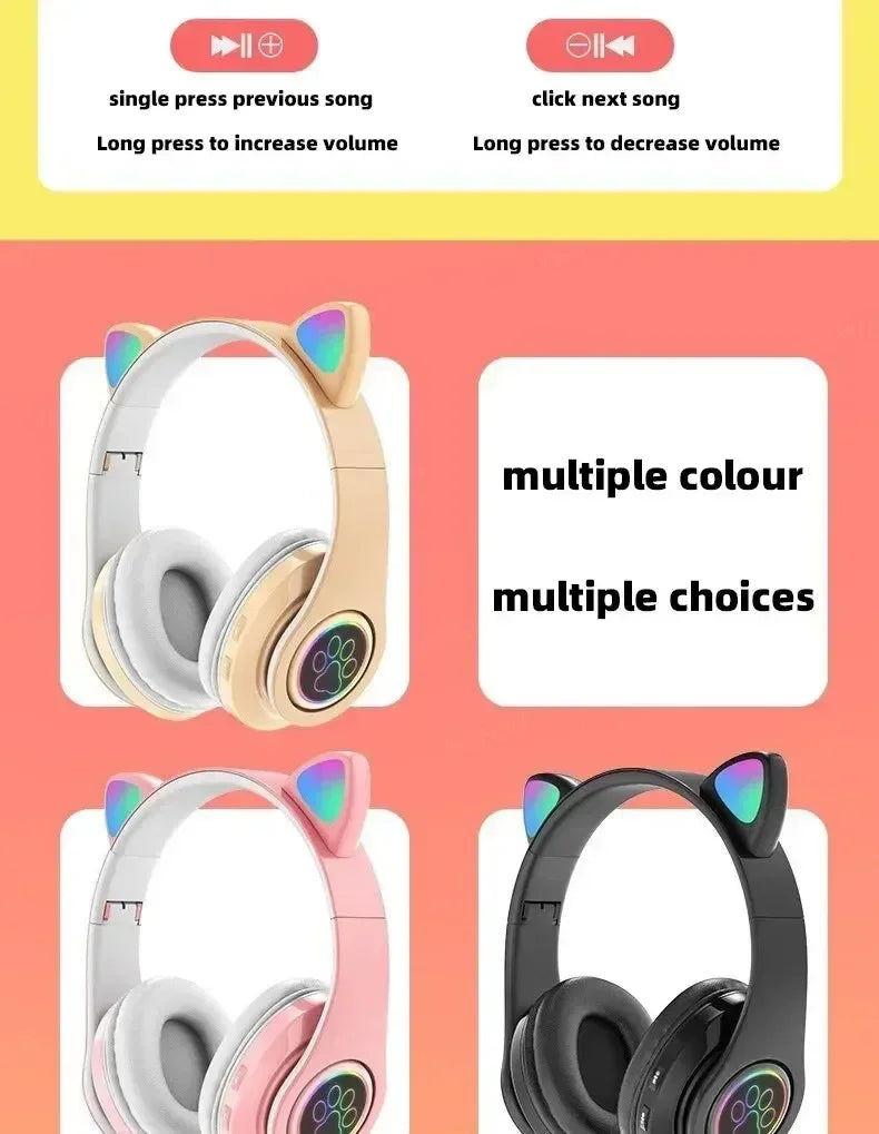 Cat Ears Bluetooth Headphones — Stereo Gaming Headset with Mic