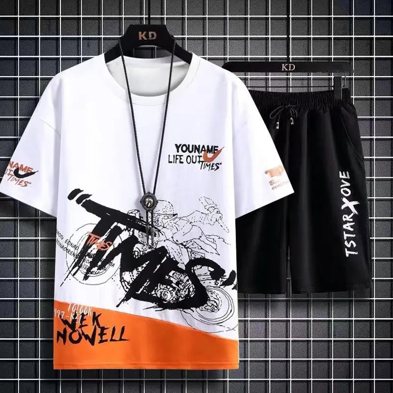 Men's Gradient Print T-Shirt & Shorts Casual Summer Sporty 2-Piece Set