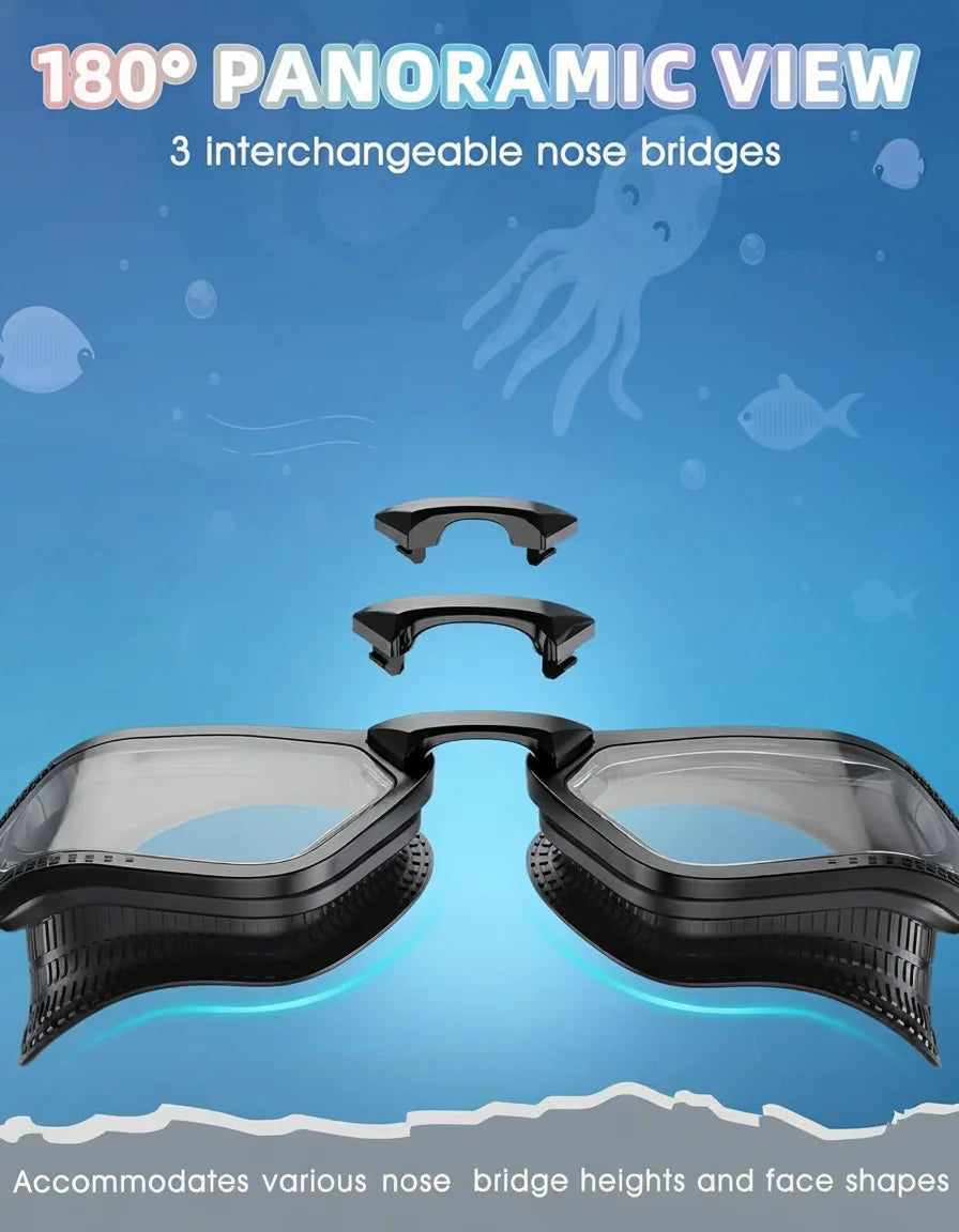 Myopia Swim Goggles for Adults – Anti-Fog HD Vision, Interchangeable Nose Bridges, Prescription -1.5 to -6.0