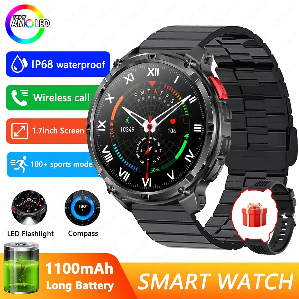T-Rex3 Pro GPS Military Smartwatch – 1100mAh, 5ATM Waterproof, Sports Run Tracker & Compass