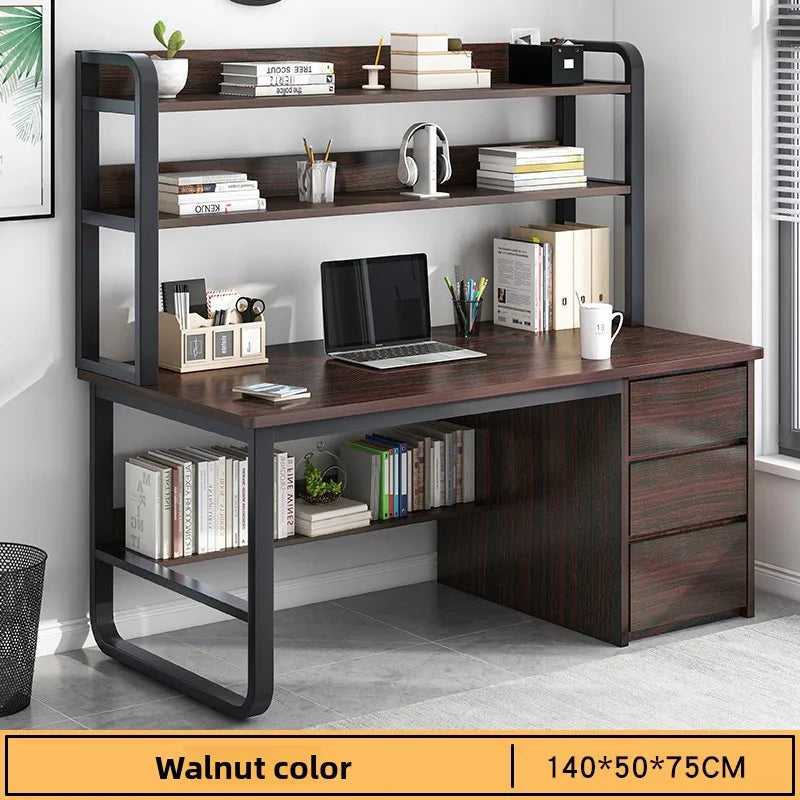 Modern Desk with Integrated Bookshelf — Student Writing Desk, Home Computer Desk & Bedroom Study Table