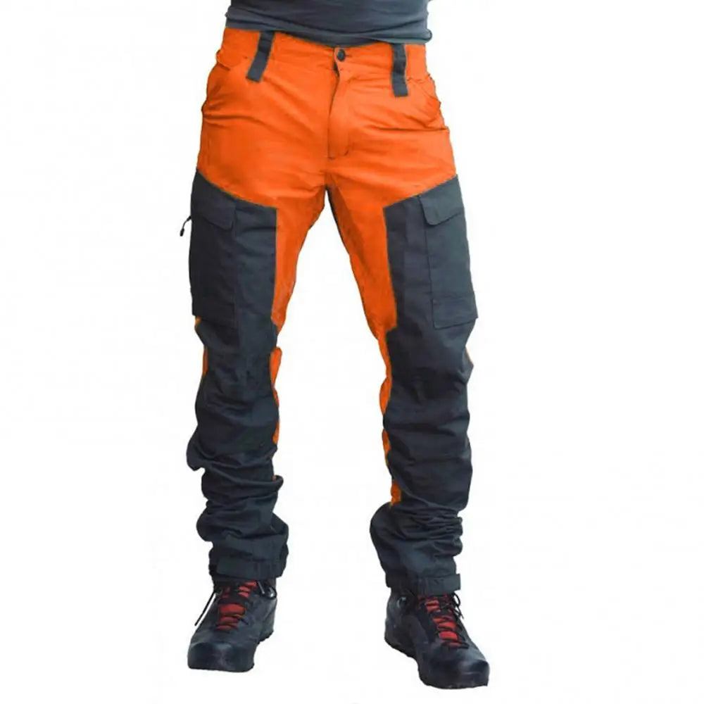Men's Color-Block Cargo Pants with Multiple Pockets