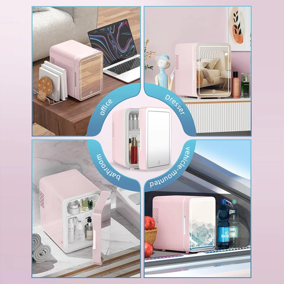 6L/9L LED Mirror Mini Fridge with Light — Portable Cosmetic Refrigerator Cooler & Warmer for Car, Home & Skincare