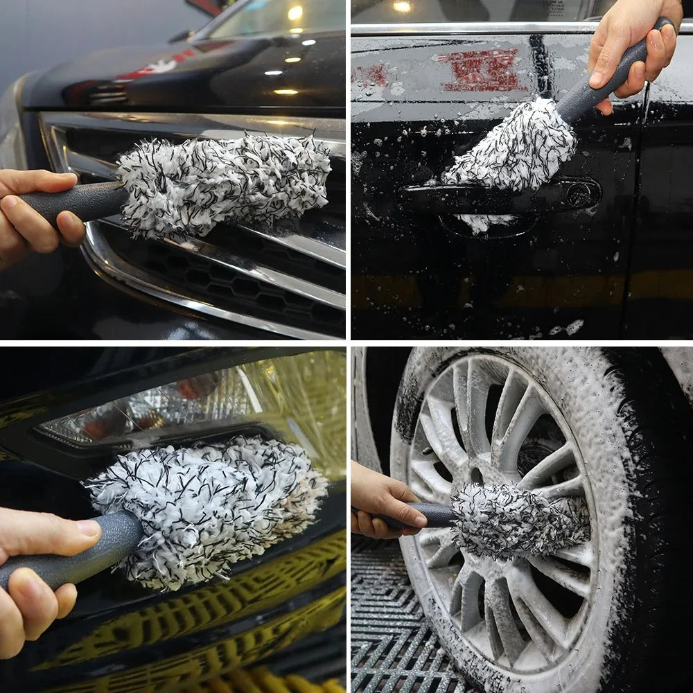 Plush Car Wheel & Rim Brush – Premium Non-Slip Handle for Cleaning Spokes, Barrels & Rims