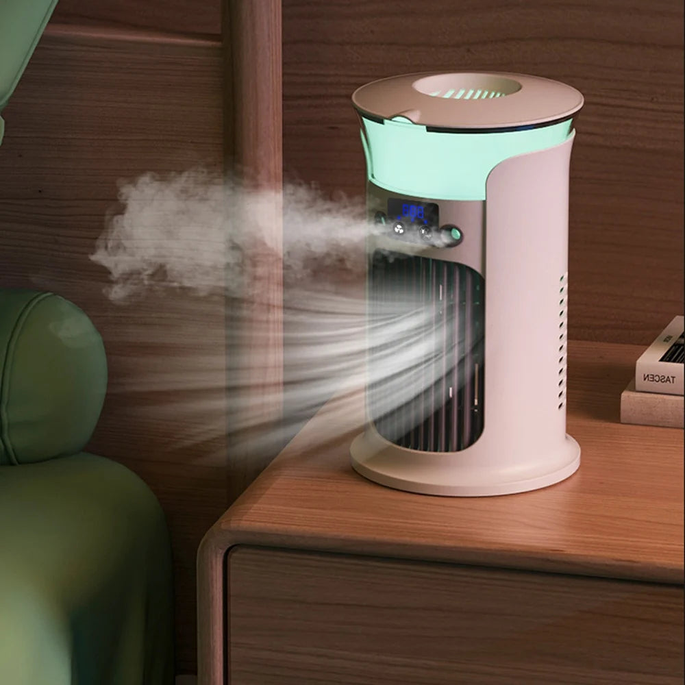 Mute Desktop USB Mini Air Conditioner Fan — Portable Water Mist Cooling Fan with Night Lamp & Humidifier