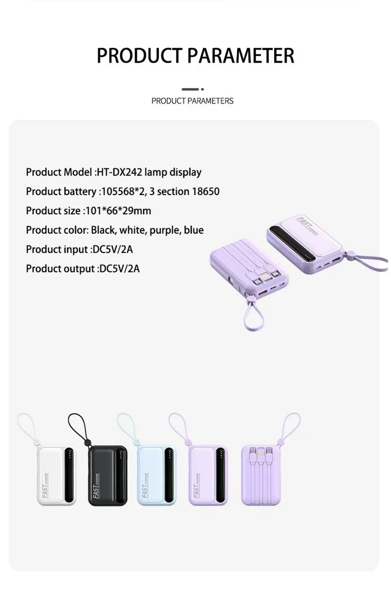 VIVO 500000mAh Power Bank – Built-in 4 Cables Super Fast Charging Portable External Battery 2026