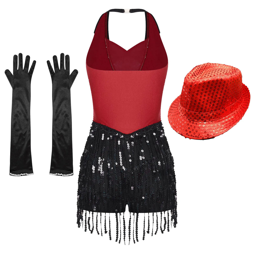 Women's Sequin Dance Dress – Shiny Sleeveless Latin Jazz Tango Salsa Leotard Bodysuit Outfit