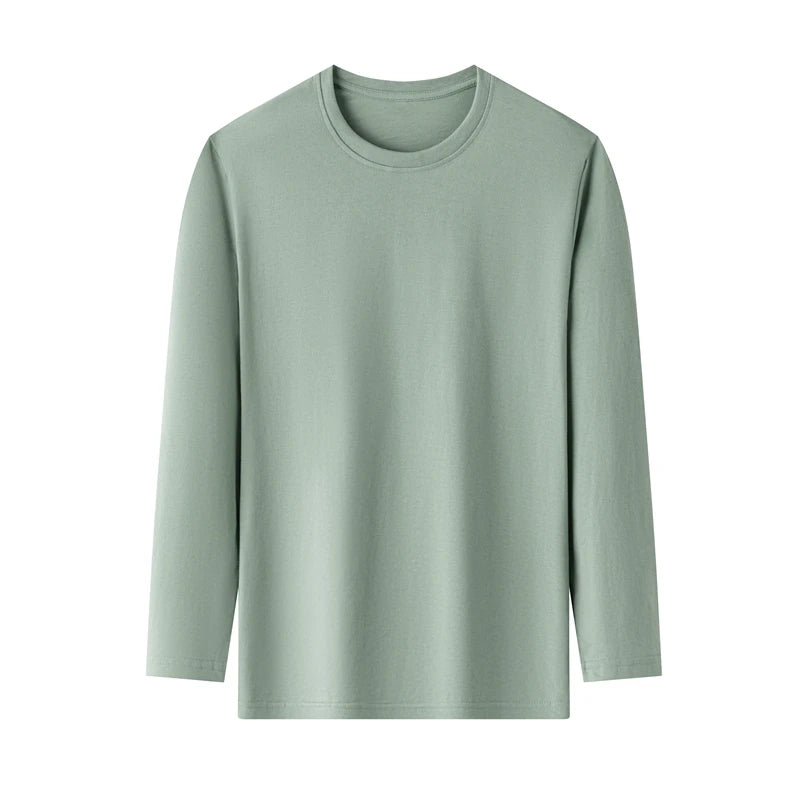 Men's Solid Color Round Neck Cotton Long Sleeve Tee — Everyday Essential