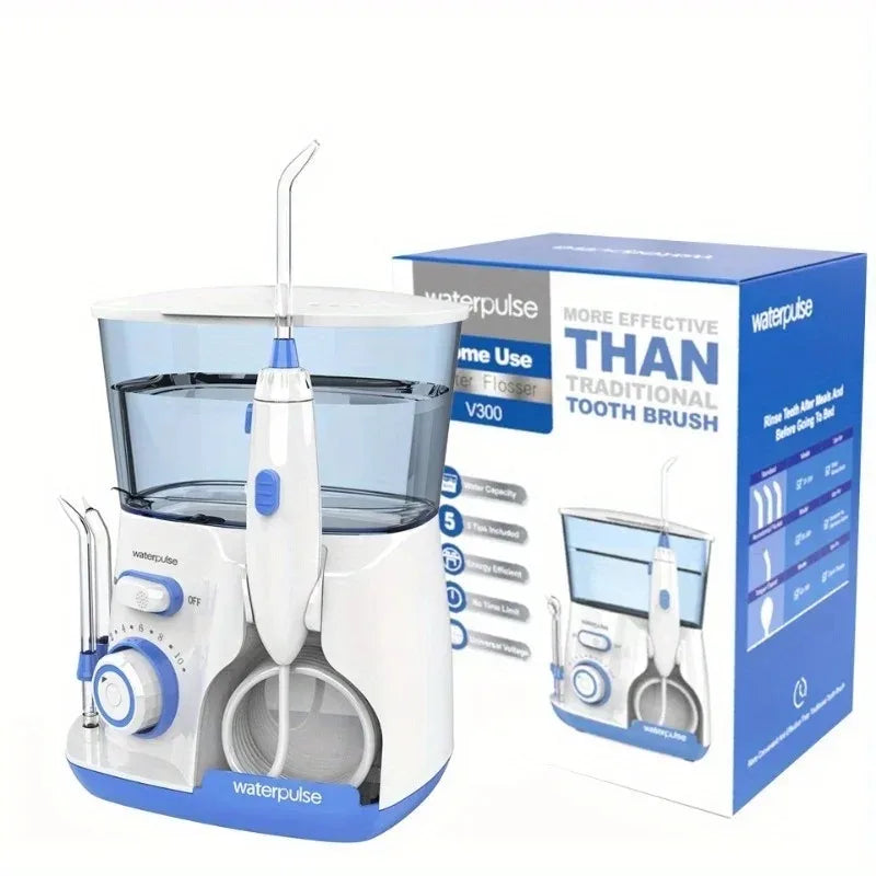 Waterpulse V300 Electric Water Flosser – 800ml Tank, 10 Pressure Settings, 5 Nozzles, Braces & Gum Care