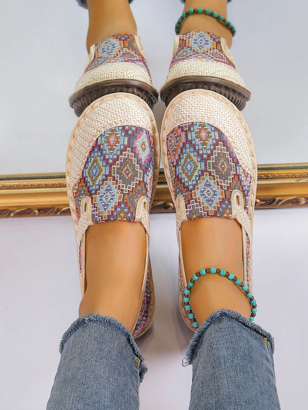 Women's Ethnic-Style Slip-On Flats – Soft Sole Anti-Slip Casual Shoes