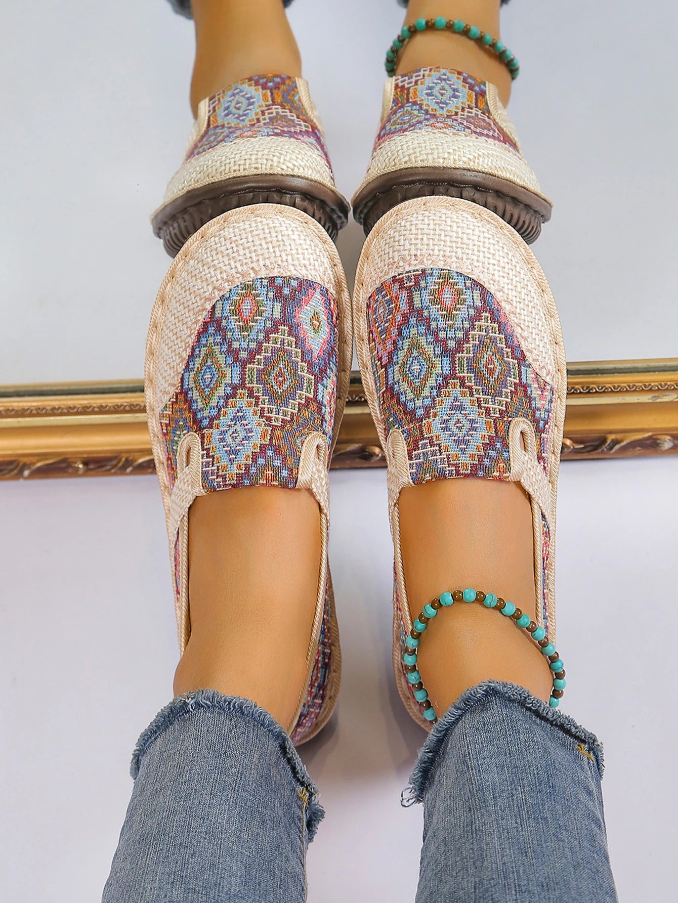 Women's Ethnic-Style Slip-On Flats – Soft Sole Anti-Slip Casual Shoes