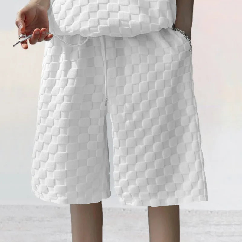 Men's Oversized Chessboard Plaid Shirt & Shorts Set – Loose Summer Leisure 2-Piece