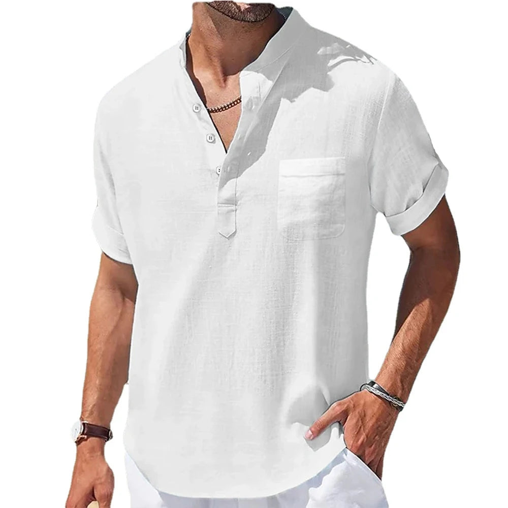 Men's Casual Linen Short Sleeve Shirt — Lightweight Summer Button-Down