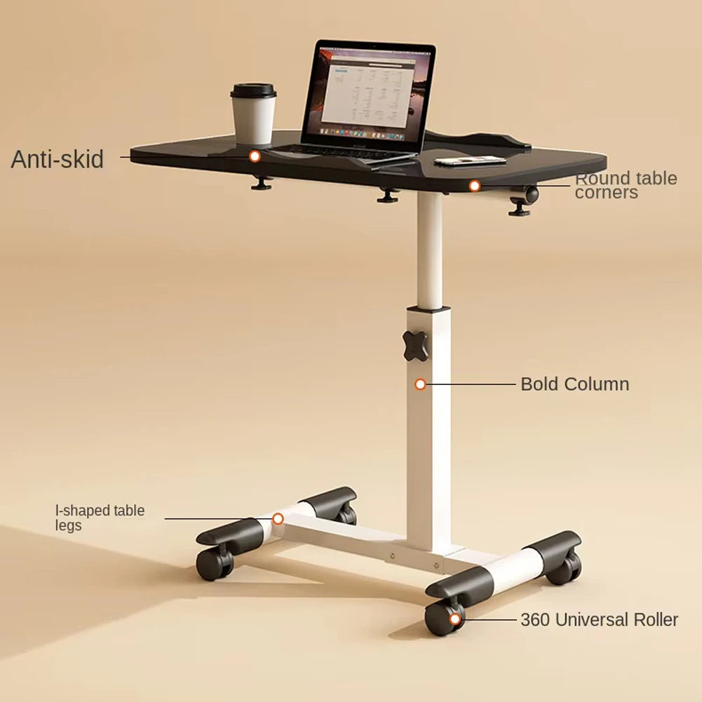 Overbed Table with Adjustable Height & Tilting Desktop — Rolling Hospital Bedside Laptop Desk on Wheels