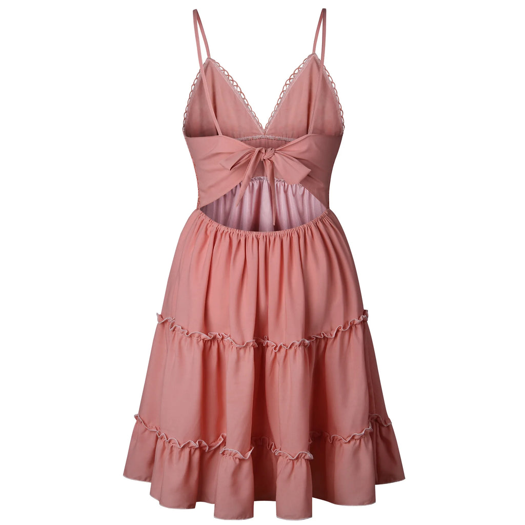Women's Lace Strap Solid Color Dress – Sexy Elegant Splicing Seaside Vacation Wear