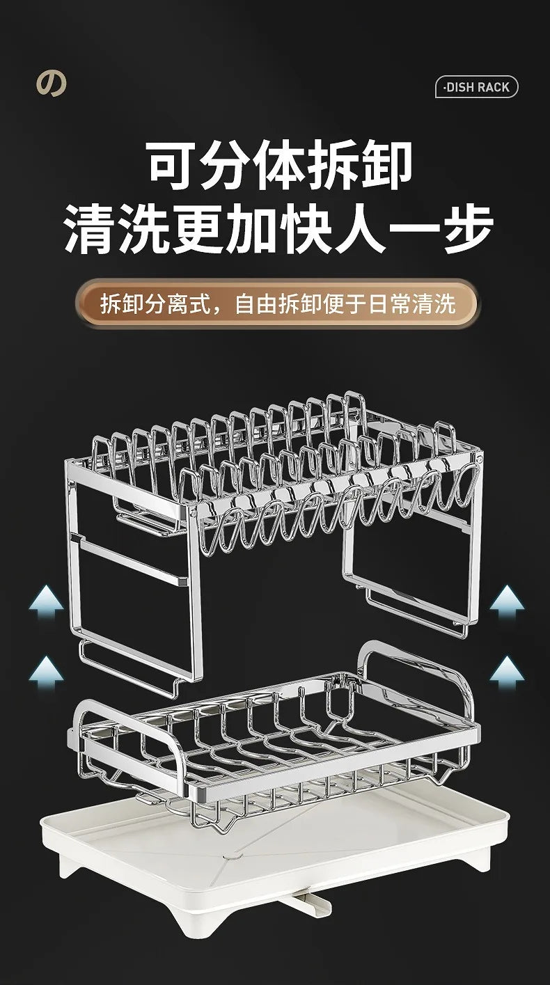 Multifunctional Stainless Steel Dish Drain Rack with Knife Holder – Countertop Bowl, Dish & Sink Organizer