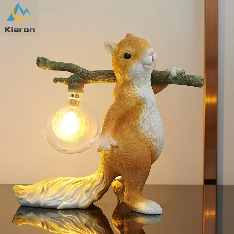 Squirrel Table Lamp – Resin and Frosted Glass