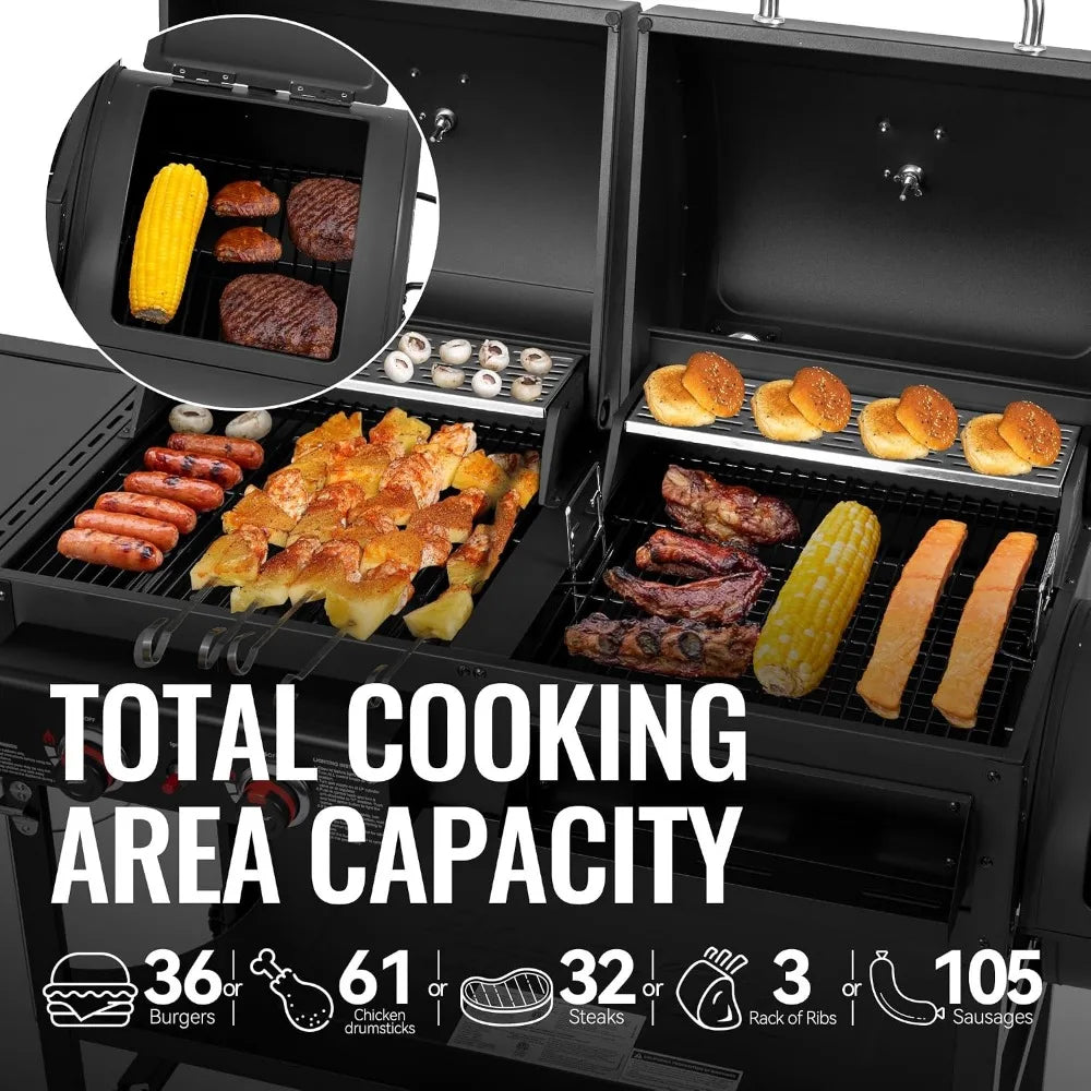 Dual Fuel 2-Burner Grill Combo | Offset Smoker, Side Burner, 34,000 BTU, 1020 Sq. In. Cooking Area, Gas & Charcoal Outdoor Grill