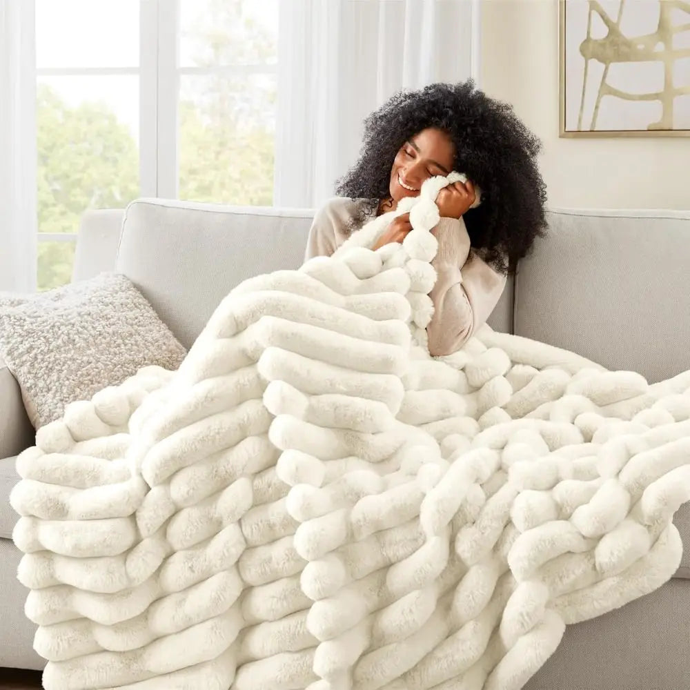 Double-Sided Jacquard Throw Blanket – Warm & Breathable Cotton-Bamboo Blend, 6 Colors