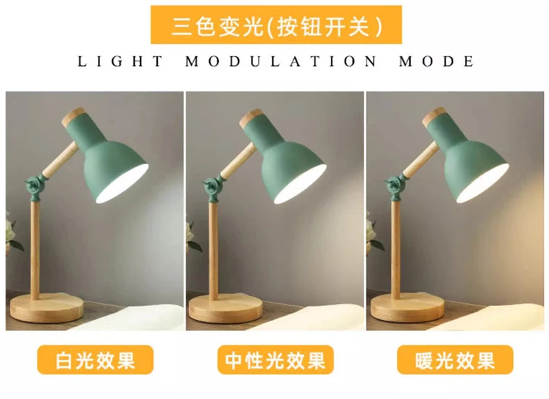 Wooden Desk Lamp – Nordic-Style Adjustable Head