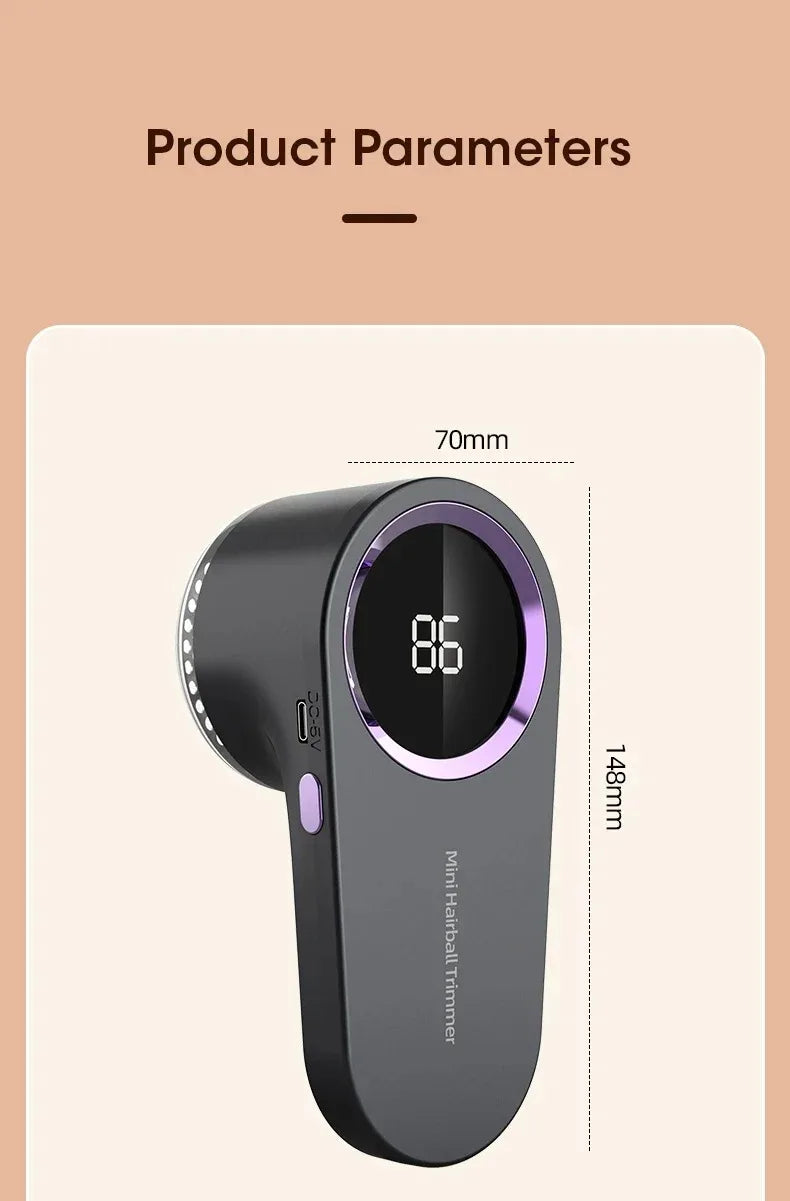 Electric Lint Remover & Fabric Shaver — LED Display, Rechargeable Fuzz & Pill Remover