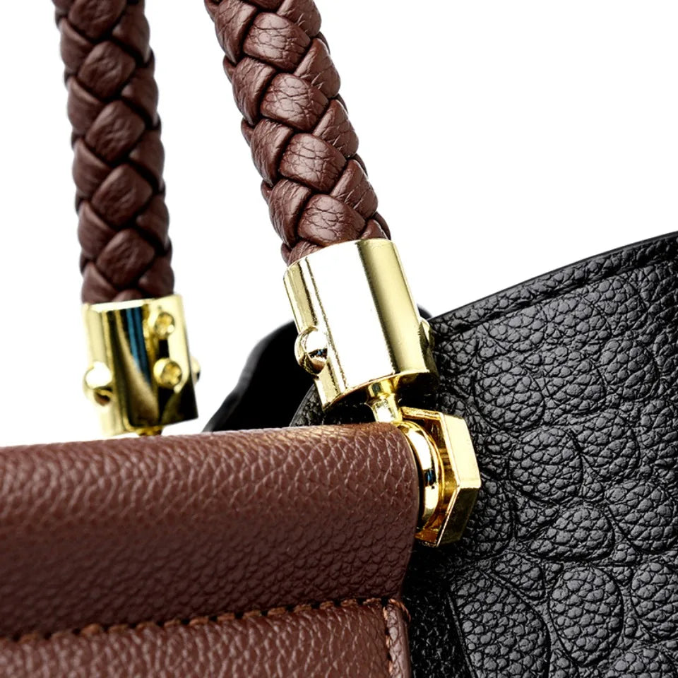 VANDERWAH Woven Handle Alligator Microfiber Leather Tote – Luxury Designer Shoulder Handbag for Women