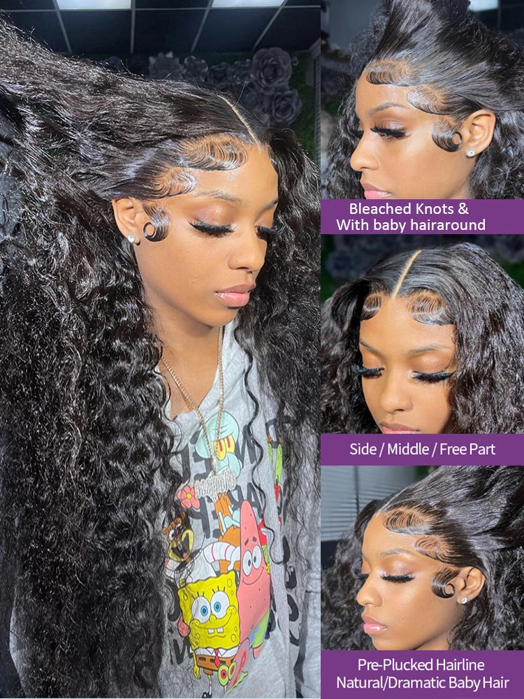 30–36 Inch Deep Wave Lace Front Wig | 13x4 13x6 360 HD Lace Water Wave Curly Human Hair for Women