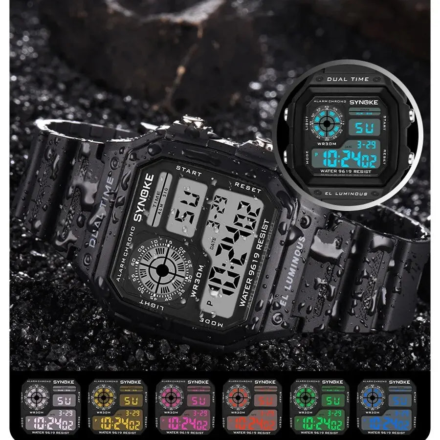 SYNOKE Digital Sport Watch | Luminous Multifunction Waterproof Seven Color LED Wristwatch