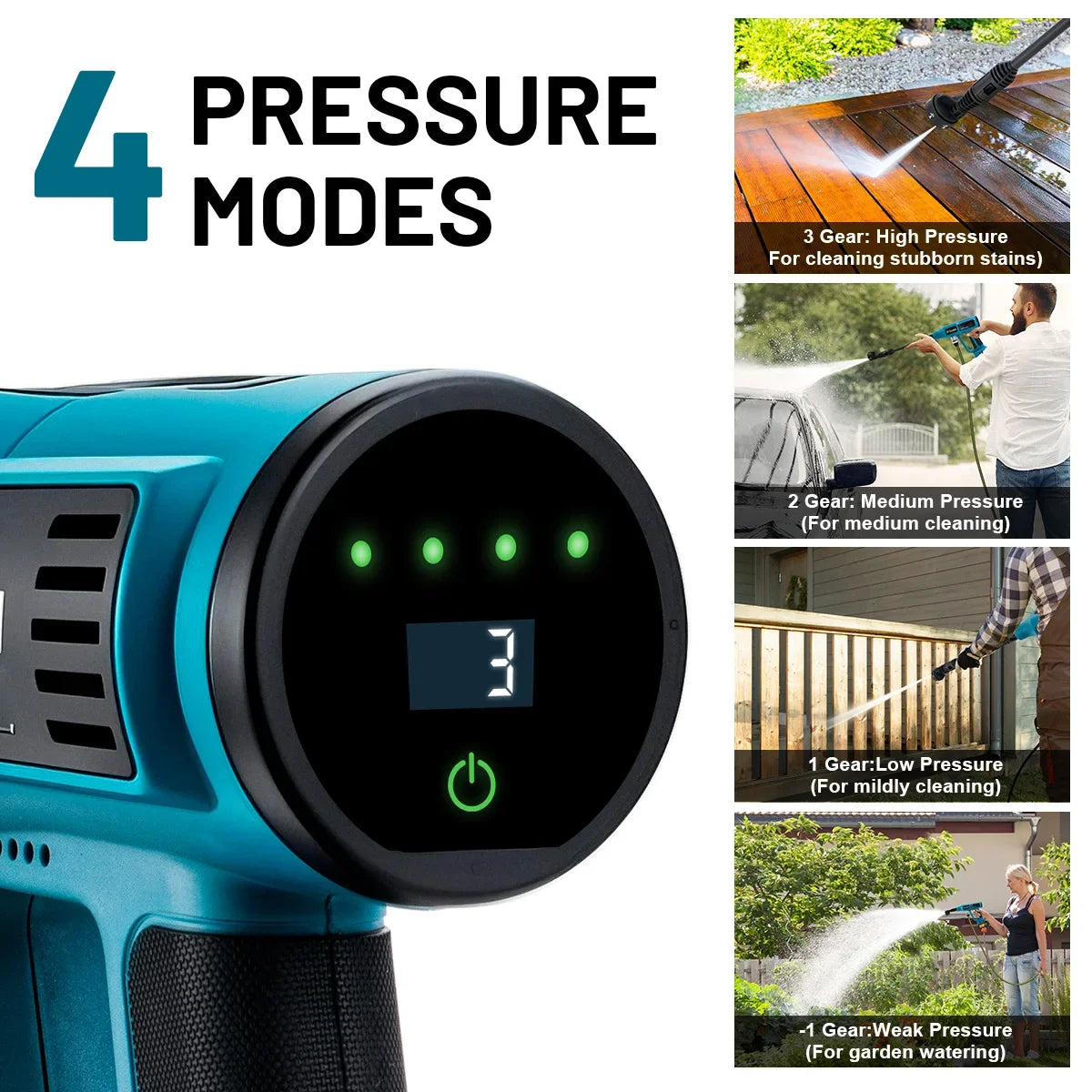 250 Bar Brushless Electric Pressure Washer Gun – 4-Speed Digital, 7L/min, Makita 18V Compatible, Foam Cannon Kit