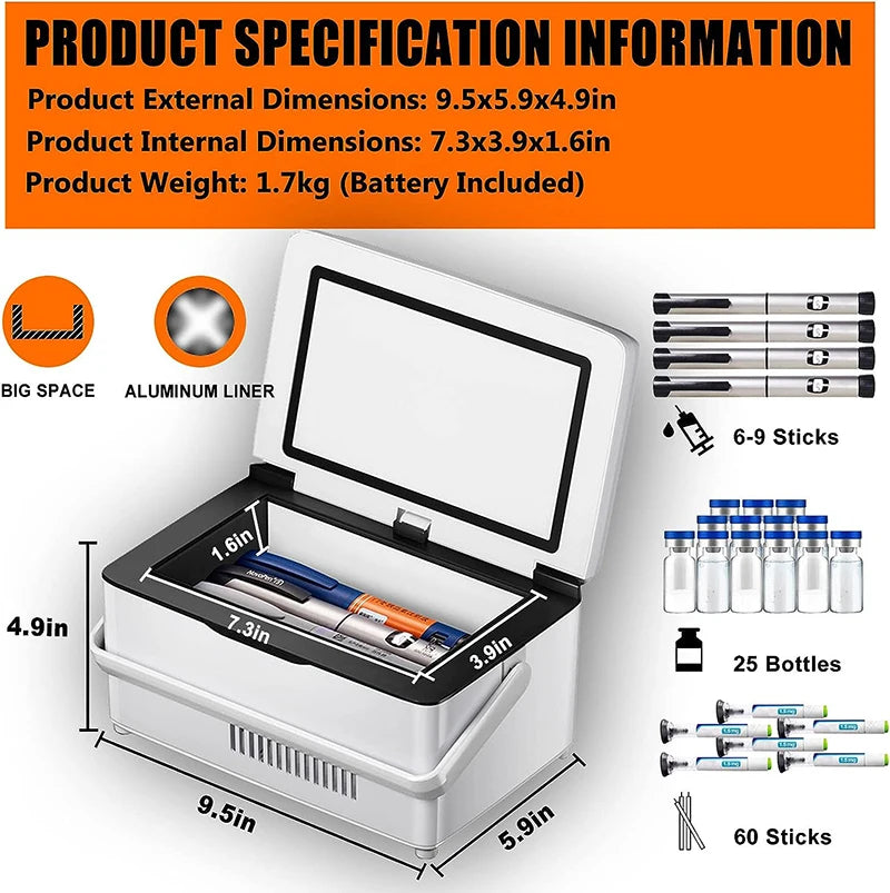 Portable Insulin Cooler Box – Medicine Refrigerator with 2 Batteries for Travel & Outdoor