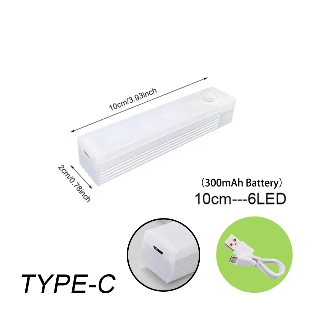 Motion Sensor LED Night Light Strip – USB Rechargeable, 3 Modes, Warm or Cool White for Cabinet, Wardrobe & Staircase