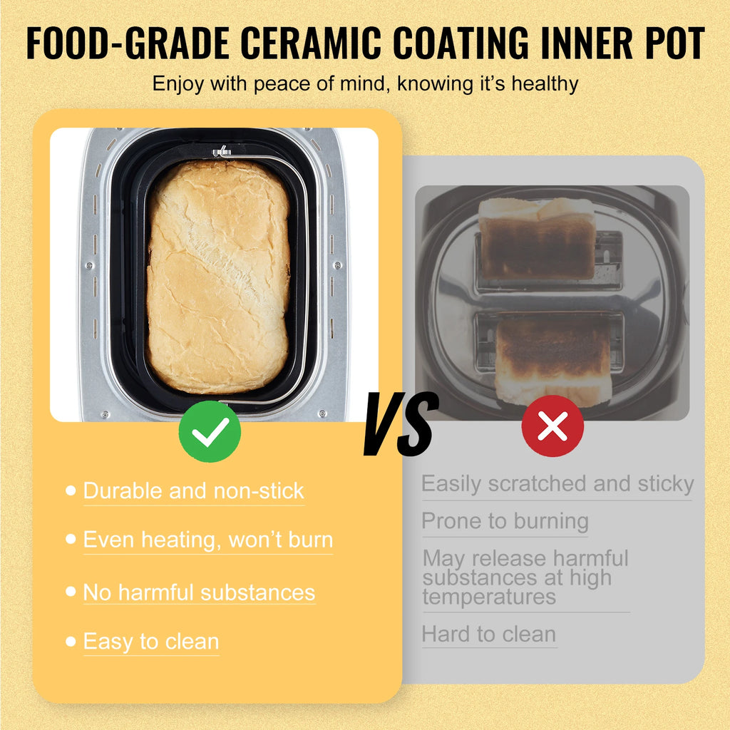 15-in-1 Automatic Bread Maker — 2/3 lb Dough Machine, Nonstick Ceramic Pan, Gluten-Free Setting