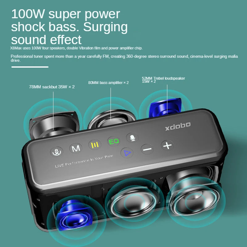 XDOBO X8 Max Portable Bluetooth Speaker — High-Power Outdoor Sound with LED Lights