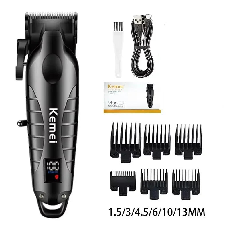 Kemei Professional Hair Clipper & Beard Trimmer – LCD Display, Wet/Dry, USB Fast Charge