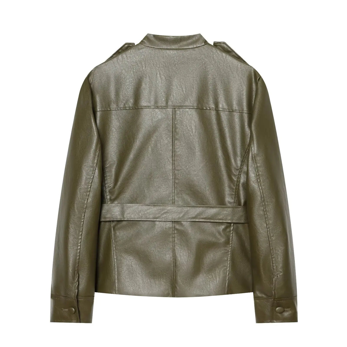 Women's Belted Jacket – Stand Collar Button Front