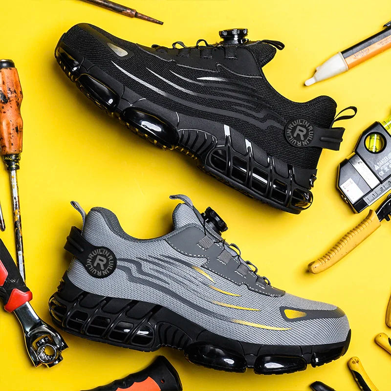 Men's Air Mesh Button-Closure Work Shoes