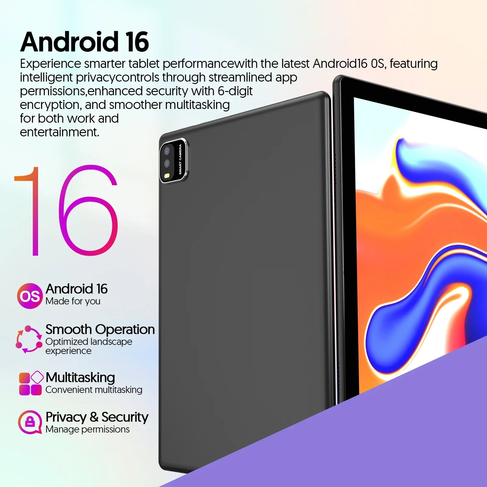 BAKEN 10.1" Android 16 Tablet – 12GB RAM, 64GB, Wi-Fi 6, 6000mAh