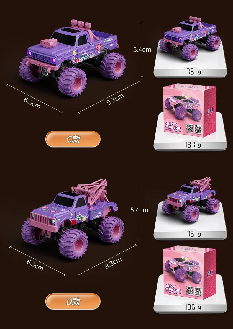 hot model 1:64 mini alloy remote control truck 2.4G four-wheel drive big foot off-road vehicle simulation model children toy car
